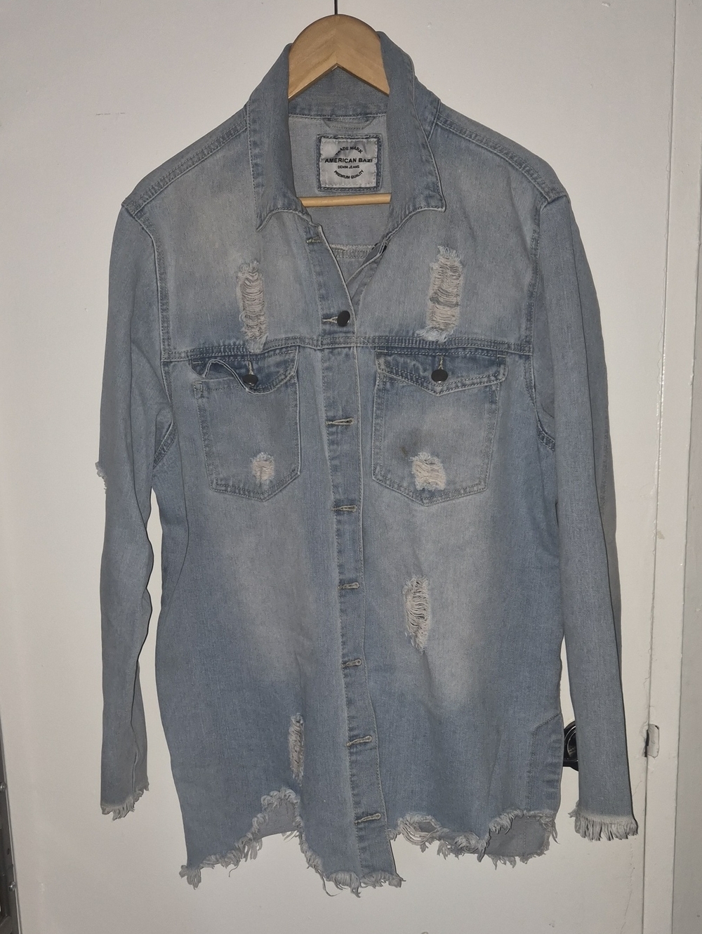 American Rag Light Wash Distressed Denim Shirt Jacket